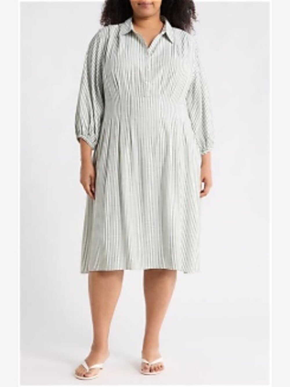 Max Studio Plus Size 2X Striped Button-Front Linen Maxi Dress - Gray/White NWT